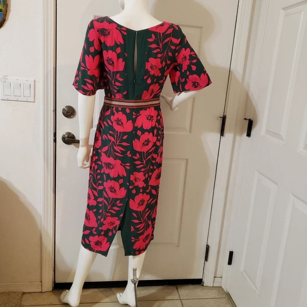 Boden Size 2 Elegant Floral Green and Pink Dress - Picture 7 of 13